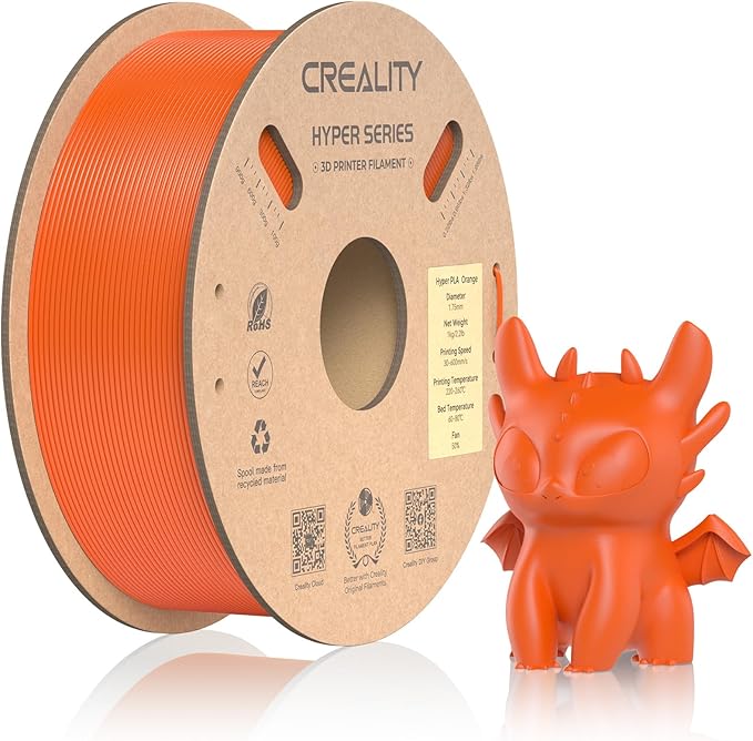 Official Creality Hyper PLA Filament 1.75mm, High Speed PLA 30-600mm/s Rapid 3D Printer Filament, Dimensional Accuracy +/-0.02mm, Fit Most FDM 3D Printers，1KG(2.2lbs) Spool Orange by Creality