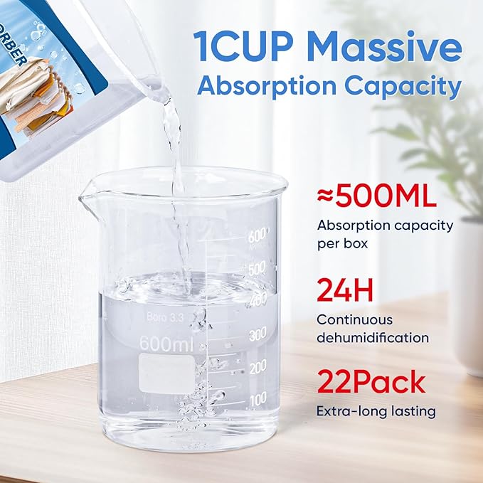 22Pack Moisture Absorbers, 10.6OZ Humidity Absorber Bucket, Moisture Absorbers for Closet, Dehumidifier Bucket for Wardrobes、 Kitchens and Bathrooms, Fragrance Free Humidity Absorber - Image 5