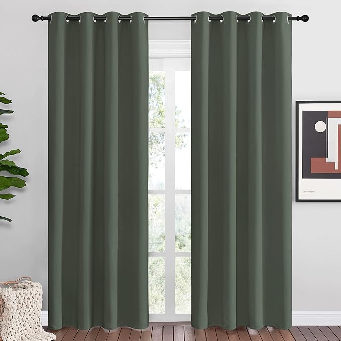 NICETOWN Dark Mallard Blackout Curtains Grommet - Home Decorations Thermal Insulated Solid Grommet Top Blackout Living Room Panels/Drapes for Gift (1 Pair, 55 x 86 inches) by NICETOWN