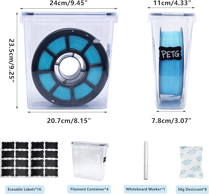 4 Pack Filament Storage Container for 3D Printing Filaments Sealing and Protection, 3D Printer Filament Storage Dry Box with Desiccant&Label,Water-Proof and Dust 4.0L(Clear) - Image 2