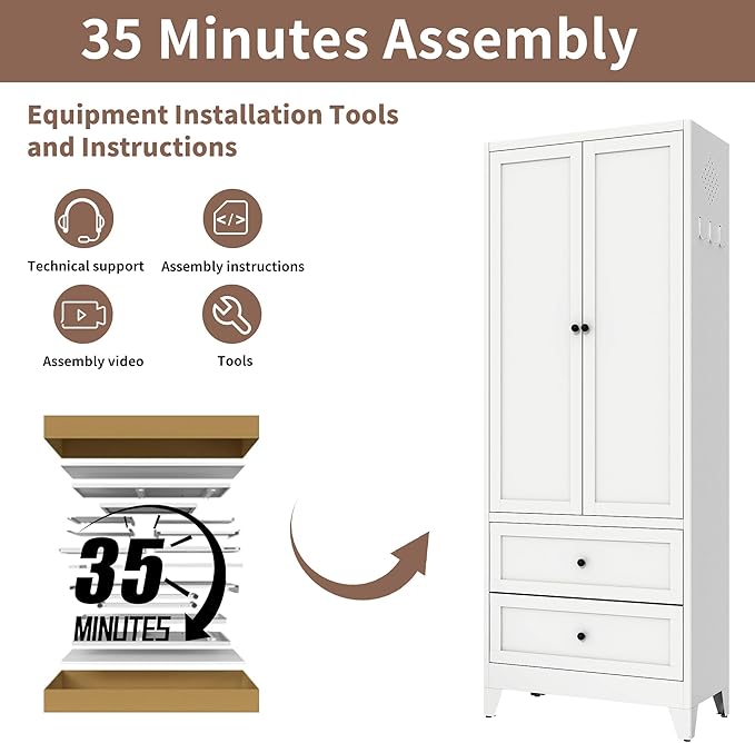 Kitchen Pantry Storage Cabinets with Drawers, 72" Tall Kitchen Cupboard Metal Pantry Cabinet with Adjustable Shelves, for Home Office Living Dining Room, Assembly Required(White) - Image 8