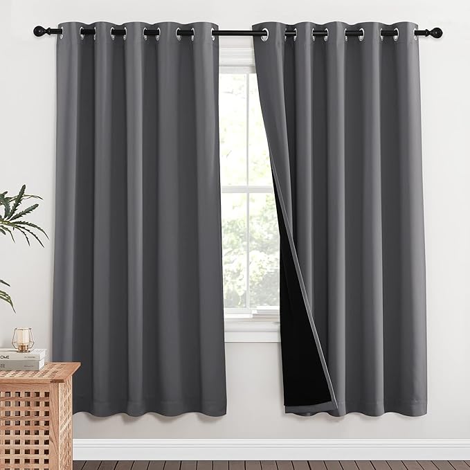 NICETOWN Grey Full Shade Curtain Panels, Pair of Energy Smart & Noise Blocking Out Blackout Drapes for Dining Room Window, Thermal Insulated Guest Room Lined Window Dressing(Gray, 62 x 72 inch) - Image 2