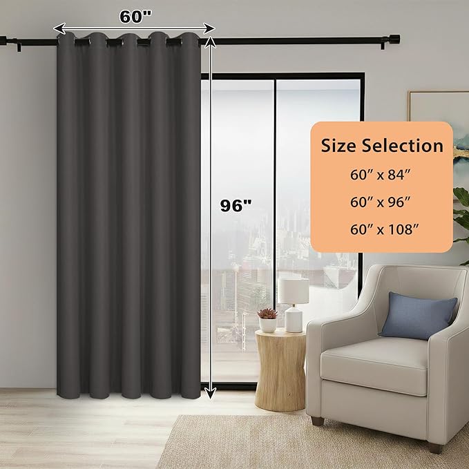 BONZER Room Dividers Curtain - Room Darkening Privacy Noise Reduce Thermal Insulating Window Curtains for Bedroom Living Room Doorway, 96L x 60W Inch (8L x 5W ft), 1 Panel, Dark Grey - Image 6