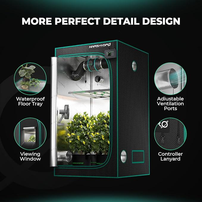 MARS HYDRO 2x2 Advanced Grow Tent, 24"x24"x55" High Reflective Mylar 1680D for Hydroponics Indoor Plant Growing, with Observation Window,Floor Tray and Smooth Zipper for TS600/TS1000 - Image 6