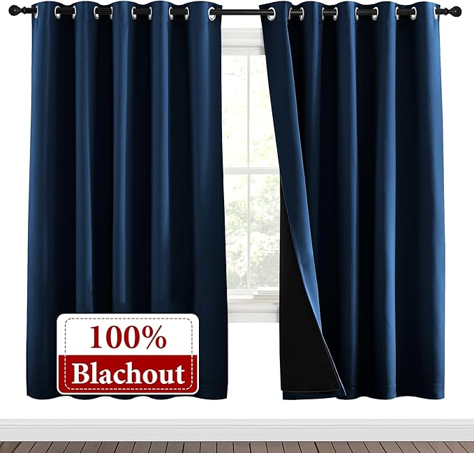 NICETOWN Moroccan Blue Full Shade Curtain Panels, Pair of Energy Smart & Noise Blocking Out Blackout Drapes for Dining Room Window, Thermal Insulated Guest Room Lined Window Dressing(70 x 72 inch) - Image 2