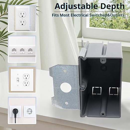 MAKERELE 1-Gang Adjustable Outlet Box Plastic, PVC Grey Electrical Switch Outlet Box, 21 Cubic Inches Flexibly Adjustable Electrical Box for Drywall with ETL Certified(3 Pack) - Image 2