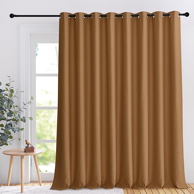 NICETOWN Patio Sliding Door Curtain for Sliding Glass Door, Grommet Gold Brown Sound Reducing Window Treatment Extra Wide Drape for Bedroom/Living Room, W120 x L108, 1 Panel by NICETOWN