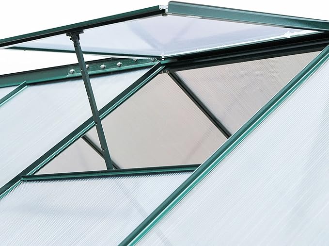 Outsunny 6' x 8' Greenhouse for Outdoors, Polycarbonate Greenhouse with Rain Gutter and Roof Vent, Aluminum Walk-in Green Houses for Outside for Patio Backyard Garden, Dark Green - Image 9