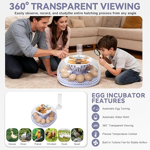1st Gen - 12 Egg Automatic Incubator, Steady Humidity with Auto-Refill, Stable Temp Control, Auto Egg Turning, Candler, Real-Time Display for Hatching Chicken, Goose, Duck, Quail, Pigeon, and Turkey - Image 3