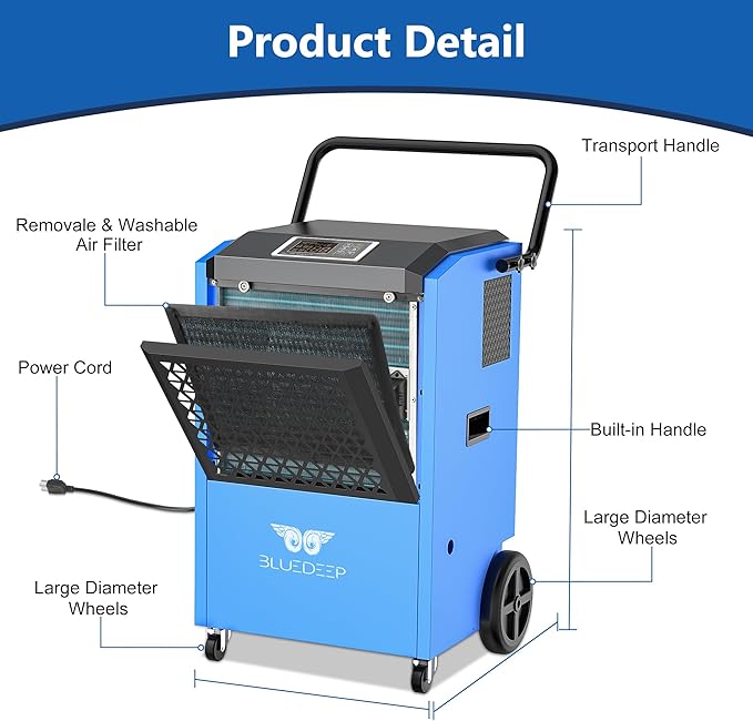 240 Pints Commercial Dehumidifier with Pump for Basements, Industrial Heavy Duty Commercial-grade Portable Dehumidifiers for Large Spaces Warehouse Grow Room, Water Damage Restoration - Image 4