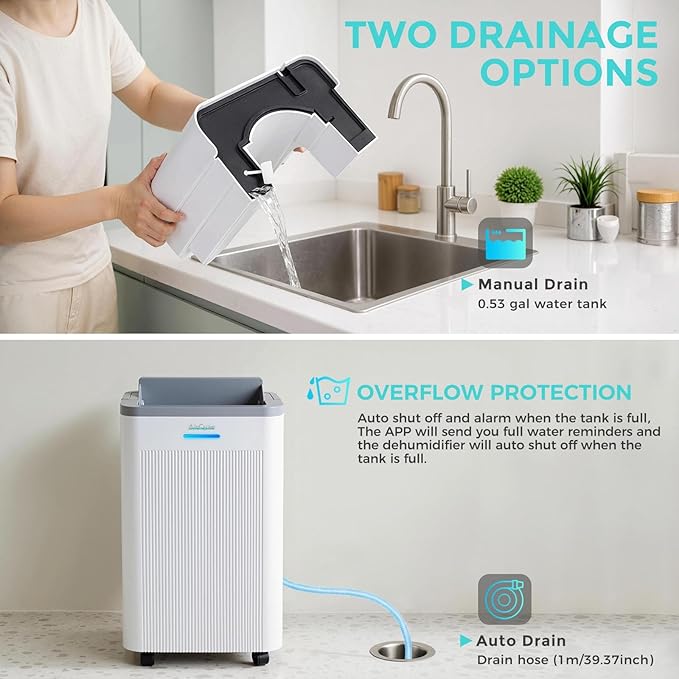 1500 Sq.Ft Dehumidifier, Max 32 Pint Quiet Dehumidifier for Bedroom with HEPA Filter Air Purifiers, Dehumidifiers for Basement with Drain Hose,Home,Bathroom,Auto Defrost,Smart Humidity Control - Image 7