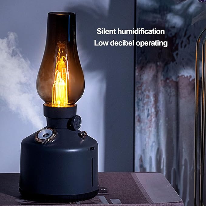 Humidifier Vintage Lantern with Lamp, Kerosene Lamp Shaped Quiet Home Humidifier, Aromatherapy Diffuser, 2 Mist Settings, Stepless Dimming, 260ML (Grey) - Image 4