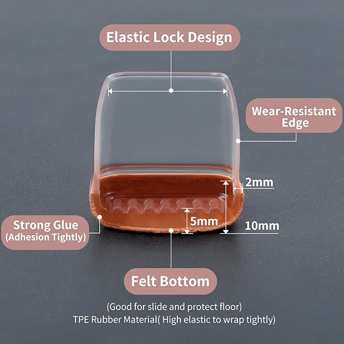 16PCS Extra Large Chair Leg Floor Protectors, Felt Furniture Pads for Hardwood Floors, Square Clear Sofa Bed Dining Table Chair Leg Covers to Protect Floors and Prevent Scratches & Noise(Fit:1.5"-2") - Image 3