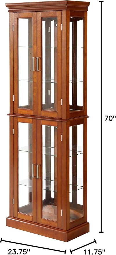 Lighted Wooden Display Curio Cabinet,Cabinet with Tempered Glass Door & 6 Shelves,Vintage 3 Side Glass,E26 Light Bulb Unincluded - Image 3