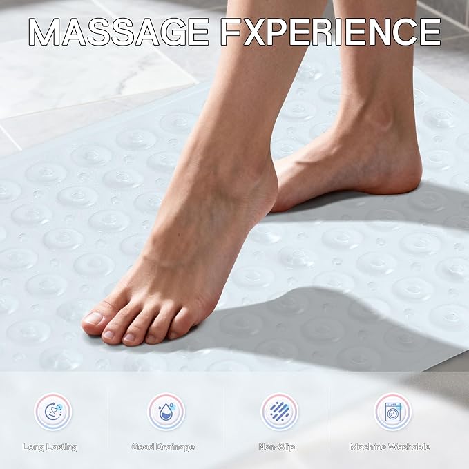 Anti-Slip Bathtub Shower mat, 27.5×14.5（Approximately 70×37cm） inch Soft Oversized Machine Washable Non-Slip Bathtub mat with Drainage Holes, Bathroom Floor Suction Cup.（1-Clear White） - Image 5
