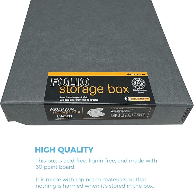 Lineco Archival Folio Storage Boxboard, Acid-Free with Metal Edges Boxboard, 11.5 X 14.5 X 1.75 Inches, Longevity Organize and Store Photos Documents Crafts Cards Magazines Prints DIY, Gray Exterior - Image 5