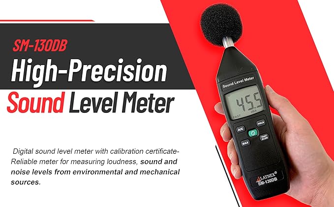 SM-130DB Digital Decibel Meter Reader and Sound Level Meter Type 2 with Calibration Certificate. Measurement Device for Environmental and Mechanical Noise Monitor - Manufacturing, Office, Classroom - Image 2