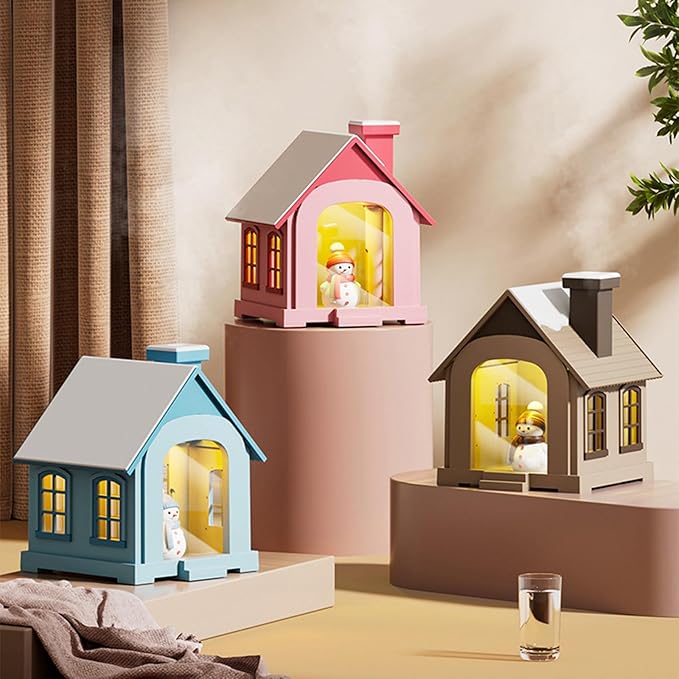 Christmas Village Houses Humidifier 500ml, Cute Snow House Cool Mist Humidifier with Snowman Figurines & Night Light for Bedroom & Office Décor (Pink) - Image 5