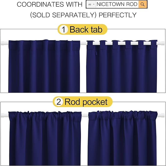 NICETOWN Vertical Blinds Window Curtain Panels - (Royal Blue Color) 52 by 84 inches, Set of 2 Panels, Energy Saving Blackout Curtains for Nursery - Image 3