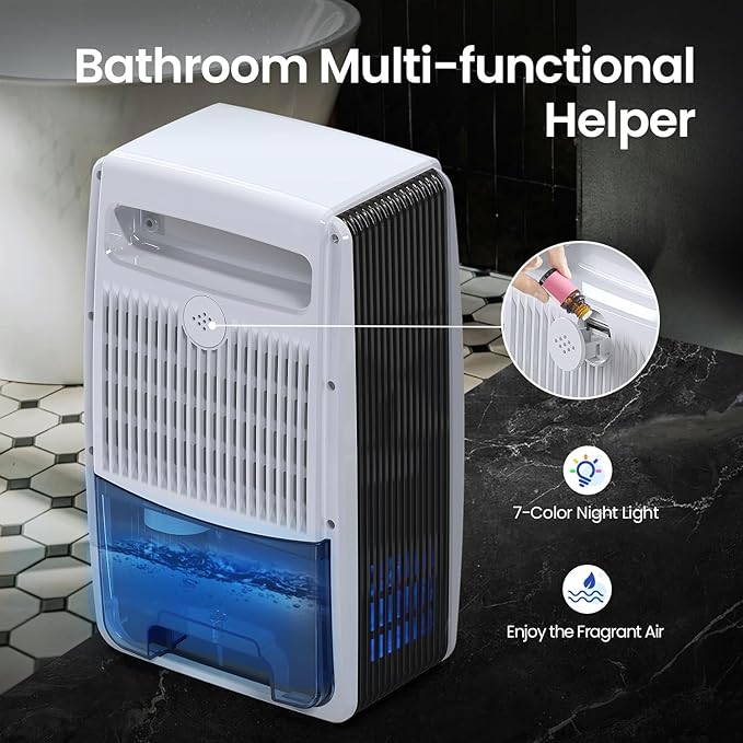 Dehumidifier with Drain Hose for Bathroom, 95 OZ Dehumidifiers for Home Bedroom Basement & RV with Auto Shut-off, Aromatherapy - Image 7
