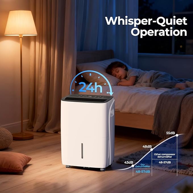 COWSAR 120 Pints Energy Saving Dehumidifier for Home & Basement with Drain Hose, Front LED Display and 4L Water Tank, Ideal for Spaces up to 6000 Sq. Ft., Featuring Auto Defrost,3 Modes, 24H Timer - Image 6