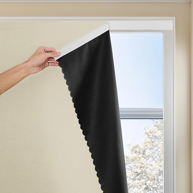 Adhesive Curtain 100% Blackout No-Drill Easy Install for Bedroom Blinds Light Blocking (Beige-47 W x 84" L-1P) by JILRON