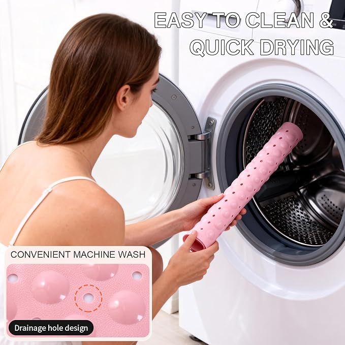Anti-Slip Bathtub Shower mat, 20.8×20.8（Approximately 53×53cm） inch Soft Oversized Machine Washable Non-Slip Bathtub mat with Drainage Holes, Bathroom Floor Suction Cup.（1-Opaque Pink） - Image 7
