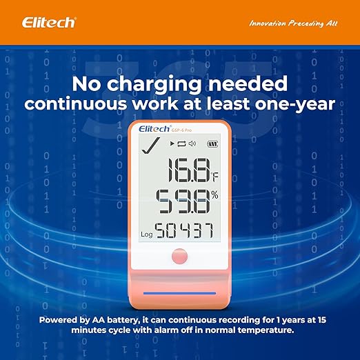 Elitech 100Pack Bluetooth Ultra Low Digital Temperature Data Logger for Refrigerator Shadow Data 100000 PointsExport PDF/CSV Report, Pharmacy Vaccine DDL Calibration Certificate, MAX MIN AVR GSP-6-TLE - Image 3