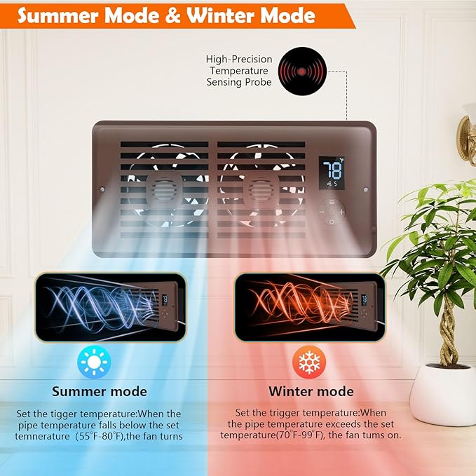 Register Booster Fan Fits 4" x 10" Register Holes, Vent Fan with DIY Scent Diffuser,Quiet 10-Speed Smart Heating Cooling AC with LCD Screen,Remote Control and Thermostat Control for Home,Wall,Floor - Image 7