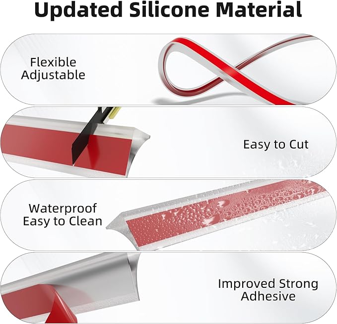 67 Inch Selfadhesive Shower Threshold Water Dam Barrier Silicone Waterproof Shower Dam Water Stopper Bathroom and Kitchen Water Seal Strip Guard for Dry and Wet Separation(Transparent) - Image 3
