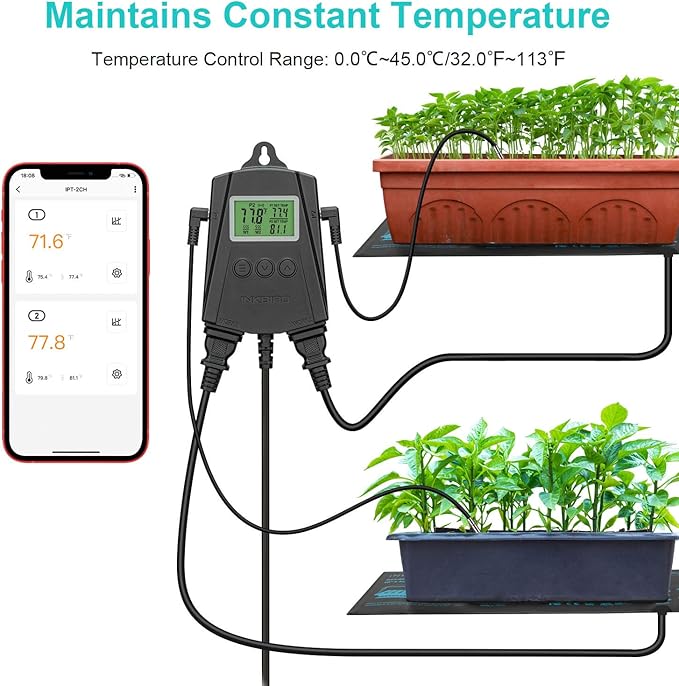 Inkbird WiFi Heat Mat Reptile Thermostat Controller Temperature Controller with 2 Probes and 2 Outlets, IPT-2CH Reptiles Heat Mat Thermostat (Max 250W per Outlet) - Image 3