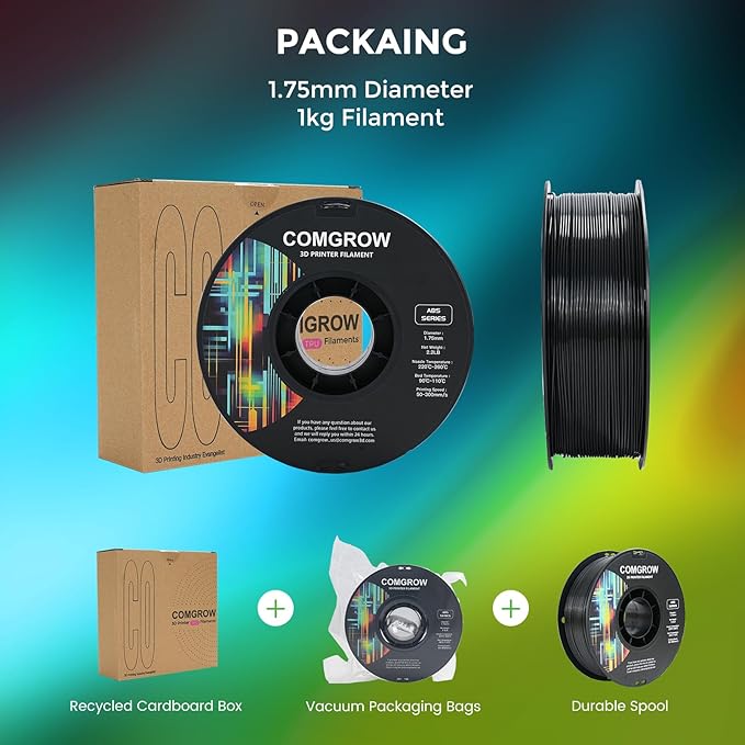 Comgrow ABS 3D Printer Filament, 1.75mm, Heat Resistant, 1kg, Black, 1.75mm Diameter, 1lb Weight, Acrylonitrile Butadiene Styrene Material, Strong and Durable, Dimensional Accuracy +/- 0.02mm - Image 5