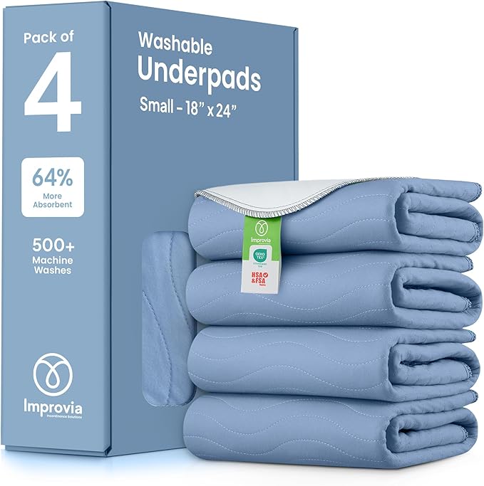 IMPROVIA® Washable Underpads, Heavy Absorbency Reusable Incontinence Pads for Kids, Adults, Elderly, and Pets, Waterproof Protection Floor (Blue, 18"x24" (Pack of 4)) by IMPROVIA