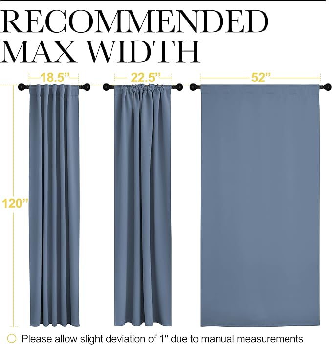 NICETOWN Bedroom Blackout Curtain Panels - (Stone Blue Color) 52 x 120 inch, 2 PCs, Insulating Energy Saving Solid Rod Pocket Blackout Drapes for Hall, Villa - Image 7