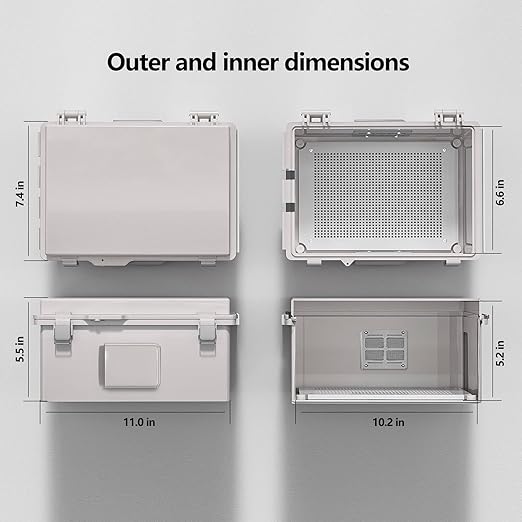 ABS Electrical Junction Box, Ventilated Design, Cable Grommets, IP65 Waterproof Enclosure, Indoor/Outdoor Use with Mounting Panel. (Grey Cover, 11"x7.4"x5.5") - Image 6