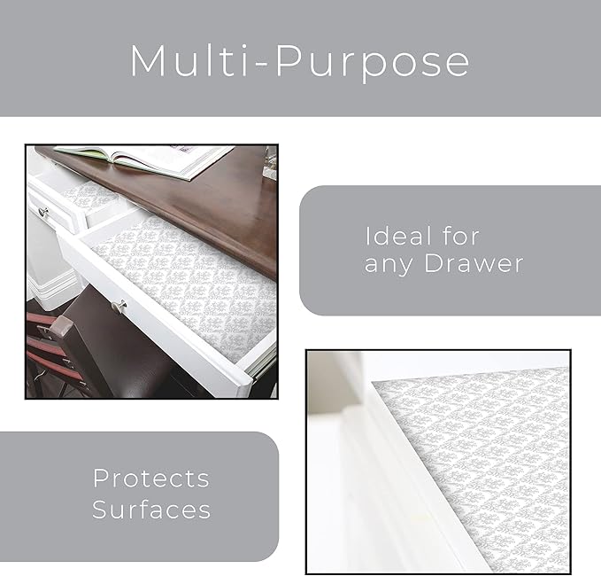 Smart Design Bonded Grip Shelf Liner - 12 Inch x 60 Feet Total (Set of 6 Rolls) - Non Adhesive, Strong Grip Bottom, Easy Clean Kitchen Drawer, Cabinet, Cupboard Dresser Cover - Fleur Gris - Image 4