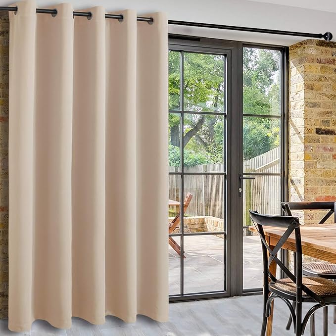 DWCN Blackout Curtain Room Divider Thermal Panel with Grommet Top for Bedroom Partition, Patio Sliding Door Curtains - Extra Wide Curtains for Glass Door, 6.7ft Wide x 7ft Tall, Beige by DWCN