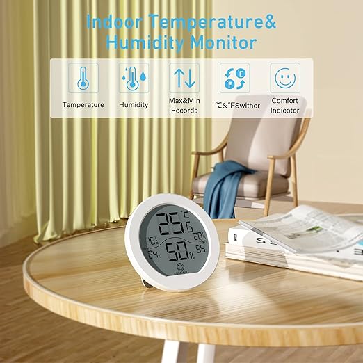 SECRUI Hygrometer Thermometer for Room Temperature Humidity Meter Indoor Thermometer Accuracy Calibration LCD Temperature Sensor with Maximum and Minimum Records, TH1, White, 2 Pack - Image 2