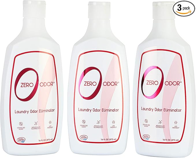 Zero Odor – Laundry Odor Eliminator - Permanently Eliminate laundry Odor – Patented Molecular Technology Best For Clothes, Towels & Linens, Shoes, Bags, Etc. - rinse and refresh Again, 16oz (3-Pack) by ZeroOdor