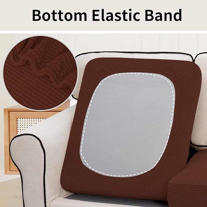 Easy-Going Stretch Individual Loveseat Couch Cushion Cover Sofa Cushion Furniture Protector Sofa slipcover Soft Flexibility with Elastic Bottom (2-Piece Loveseat Cushion Cover, Coffee) - Image 4