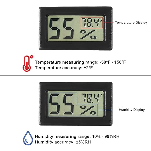 4 Pcs Mini Digital Hygrometer Thermometer Gauge with Probe TPM-10 LCD Display Temperature Fahrenheit Humidity Meter for Incubator Reptile Plant Terrarium Humidor Guitar Case Greenhouse - Image 3
