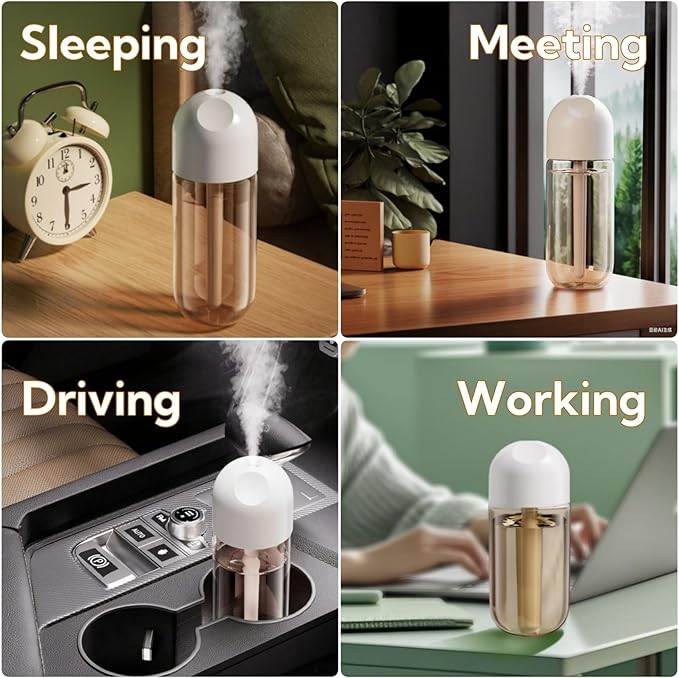 Portable Small Humidifier Dual Nozzle - Large Cool Mist Humidifiers Double Spray Ports, Water Shortage Protection, Ultra-Quiet, Mini Humidifier for Bedroom Plants Office Car Travel (P05) - Image 6