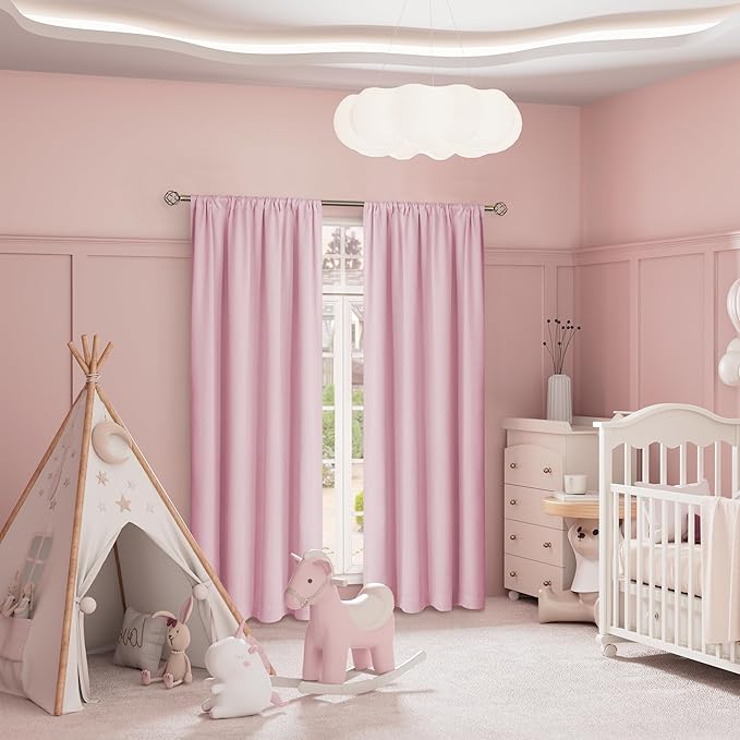 BGment Pink Blackout Curtains for Nursery 2 Panels Set, Kids Curtains Thermal Insulated and Noise Canceling Full Black Out Girls Baby Room 84 Inch Length, Each Room Darkening Curtains 52 Inch Wide - Image 2