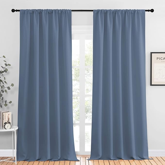 NICETOWN Blackout Curtains Window Draperies - Window Treatment Thermal Insulated Solid Room Darkening Drapes for Bedroom (Stone Blue, Set of 2 Panels, 52 by 95 inches Long) by NICETOWN