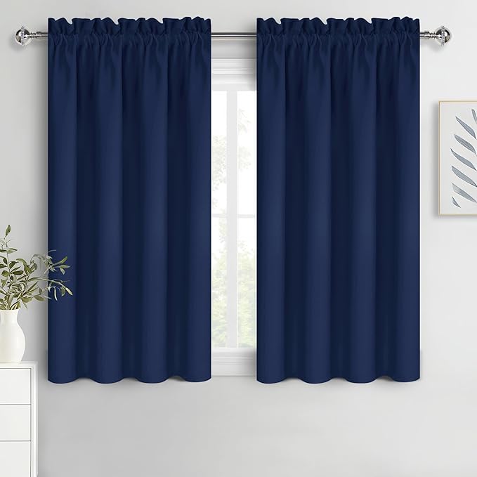 DWCN Short Blackout Curtains for Bedroom 45 Inches Long 2 Panels Set, Solid Thermal Insulated Energy Saving Window Treatment Drapes, Rod Pocket Curtains for Kids Boys Room (W42 x L45 Inch, Navy Blue) by DWCN