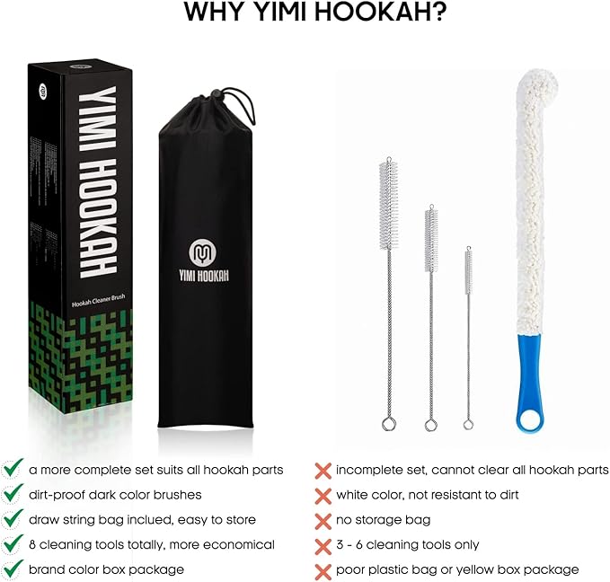 Yimi Hookah® Cleaning Kit | Flexible Drain Brush | V Shape Angled Brush | Test Tube Brushes and Micro Brush | Decanter Cleaning Beads | Flexible Bottle Scourer| Hookah Shisha Brush Set. - Image 2