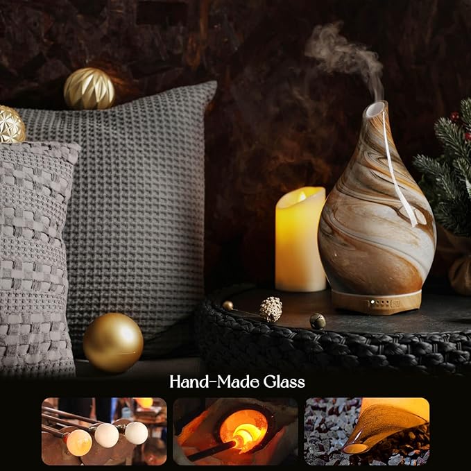 Porseme 280ml Glass Essential Oil Diffuser Aromatherapy Ultrasonic Cool Mist Humidifier 7 Running Hours Waterless Auto-Off Air Diffusers for Sleeping, Yoga, Office Working, Spa and Rest (Deep Desert) - Image 5