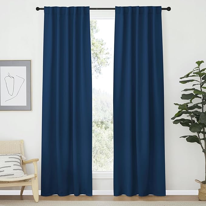NICETOWN Vertical Blinds Window Curtain Panels - (Moroccan Blue Color) 42 by 84 Inches, Set of 2, Energy Saving Rod Pocket and Back Tab Blackout Curtains for Nursery loft Cafe Laundry by NICETOWN