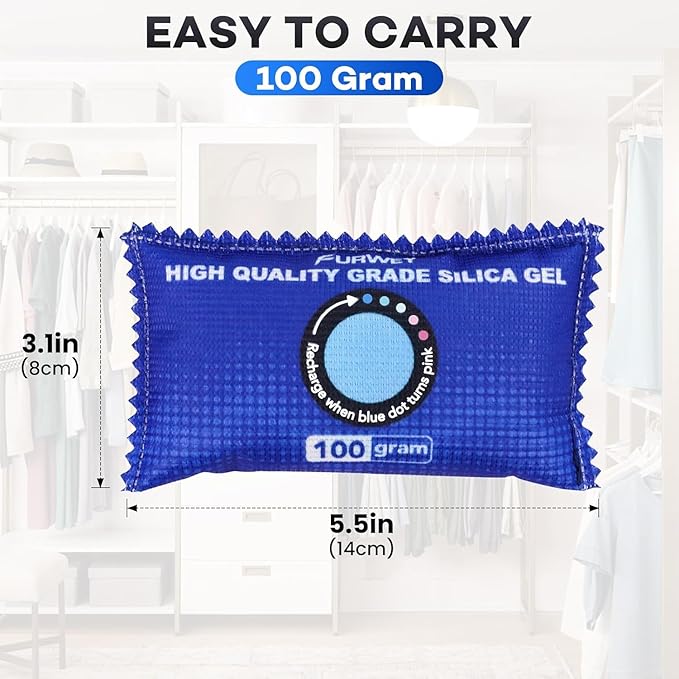 2 Pack Rechargeable Desiccant Packs, 100g Each, Blue, Color Indicating Silica Gel Dehumidifier Bags for Storage, Closets, Cars, Bins - Image 2