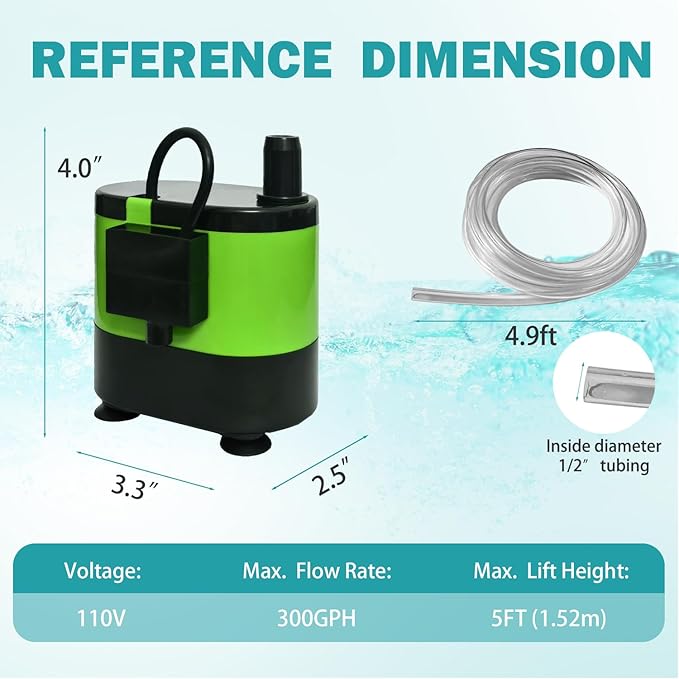 Small Pump With Level Sensor,5 FT Drain Lift,110V Automatic Submersible Water Pump Mini HAVC Condensate Pump For Dehumidifier,Air Conditioner, Ice Maker, Furnace,Air Cooler,PM02Green - Image 6